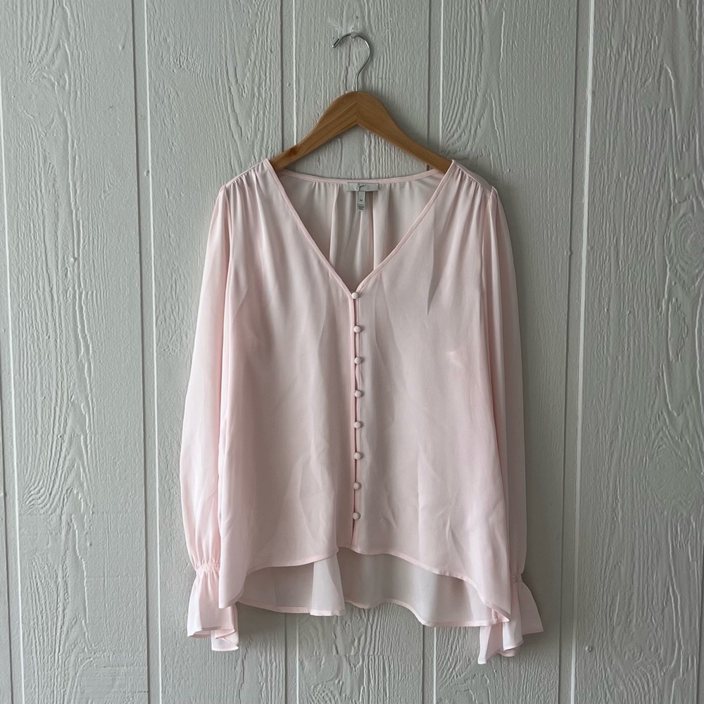 Joie Soft Pink V-Neck Button-Front Sheer Blouse